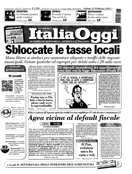 Italia oggi : quotidiano di economia finanza e politica